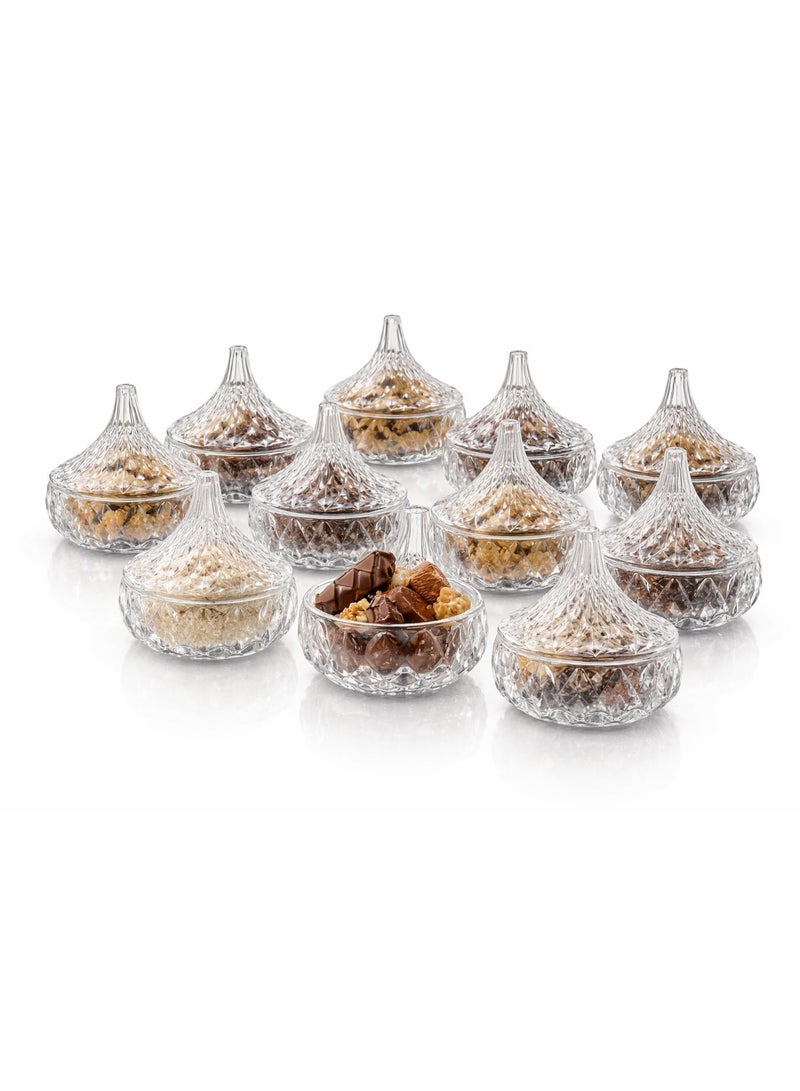 دانيا ✨ طقم 12 علبة زجاج فاخرة بغطاء مخروطي – مقاس 8×8 سم |  بتصميم كريستالي أنيق 🤍 - Image 3